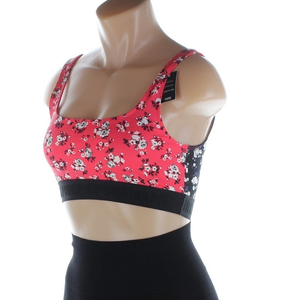 PINK Victoria’s Secret Floral Mixed Print Sports Bra Scoop Neck NWT